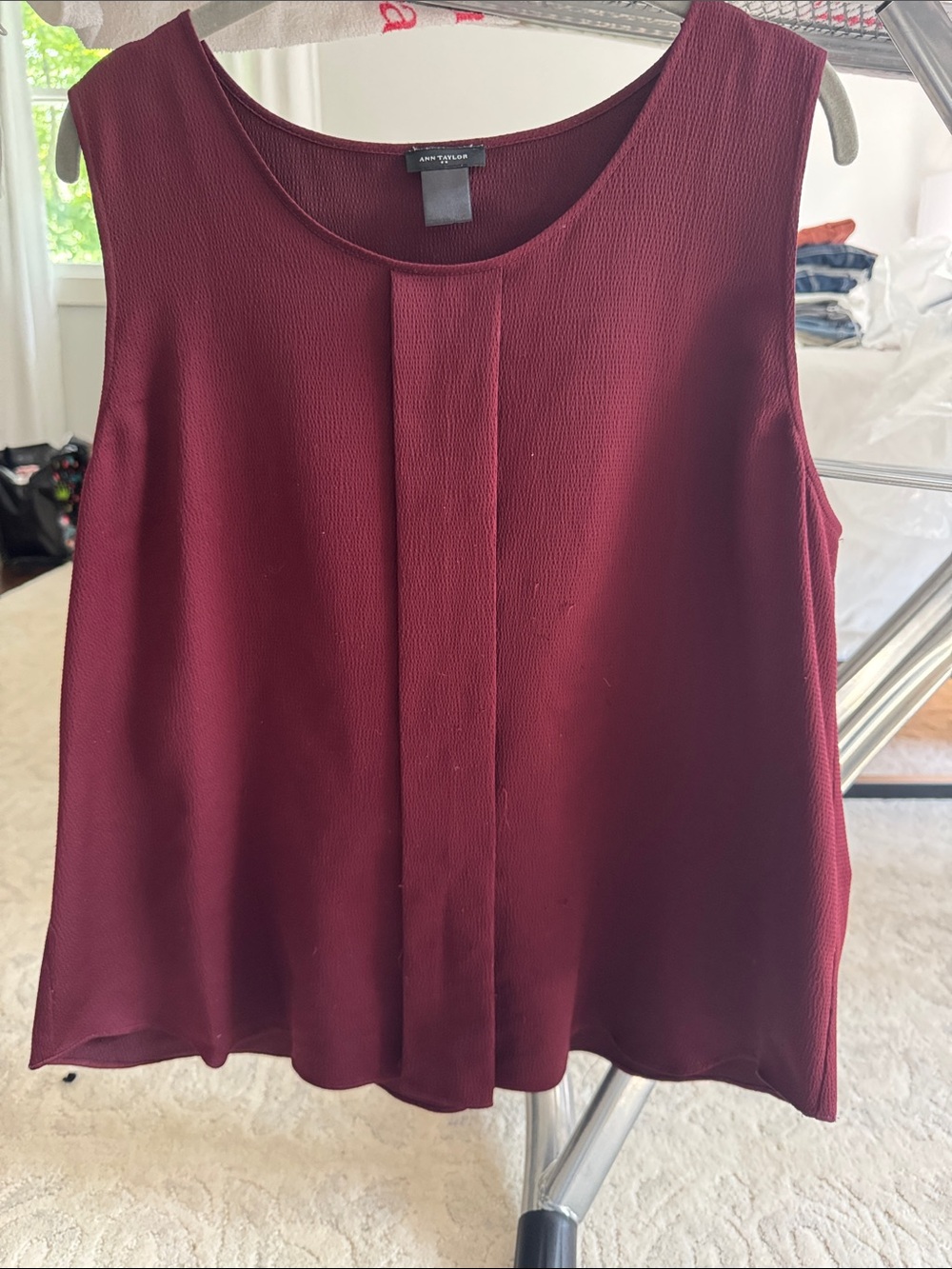 Ann Taylor Burgundy Sleeveless Pleated Front Camisole